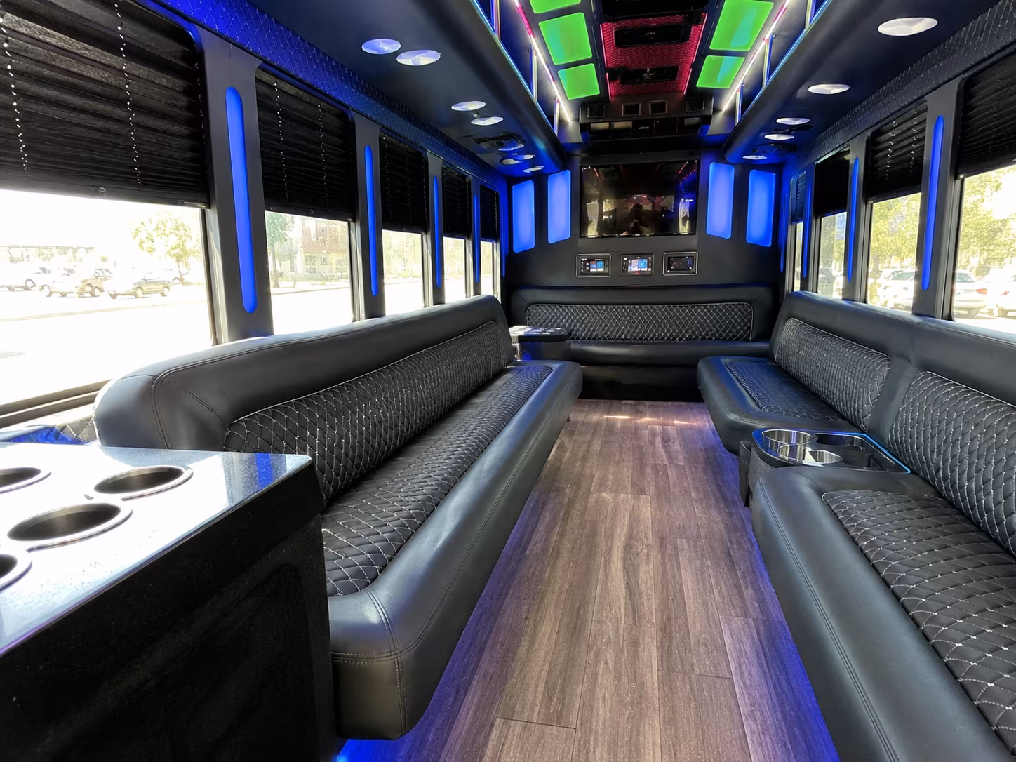redwood city 15 passenger party bus inside