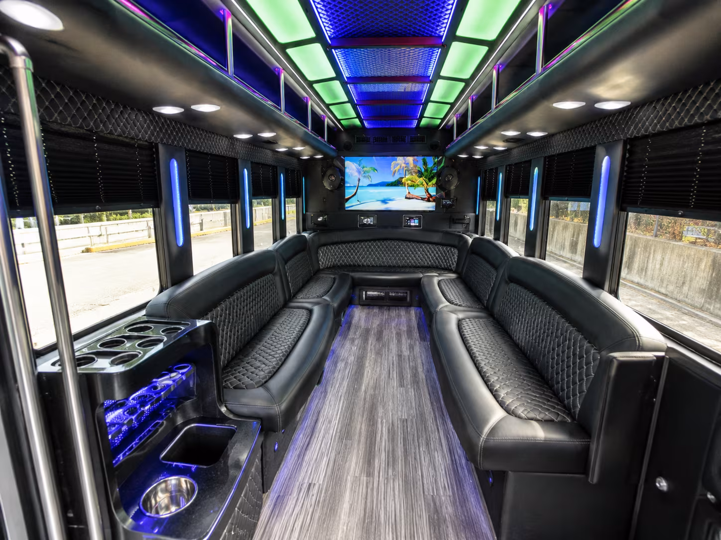 redwood city 18 passenger party bus inside
