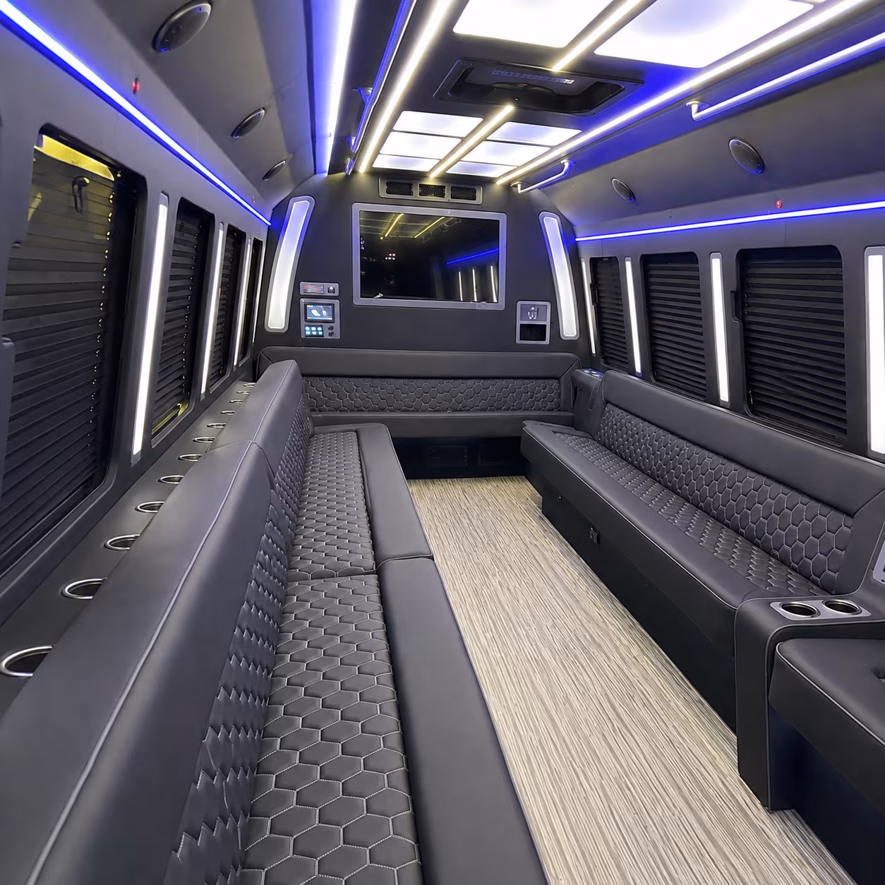 redwood city 40 passenger party bus inside