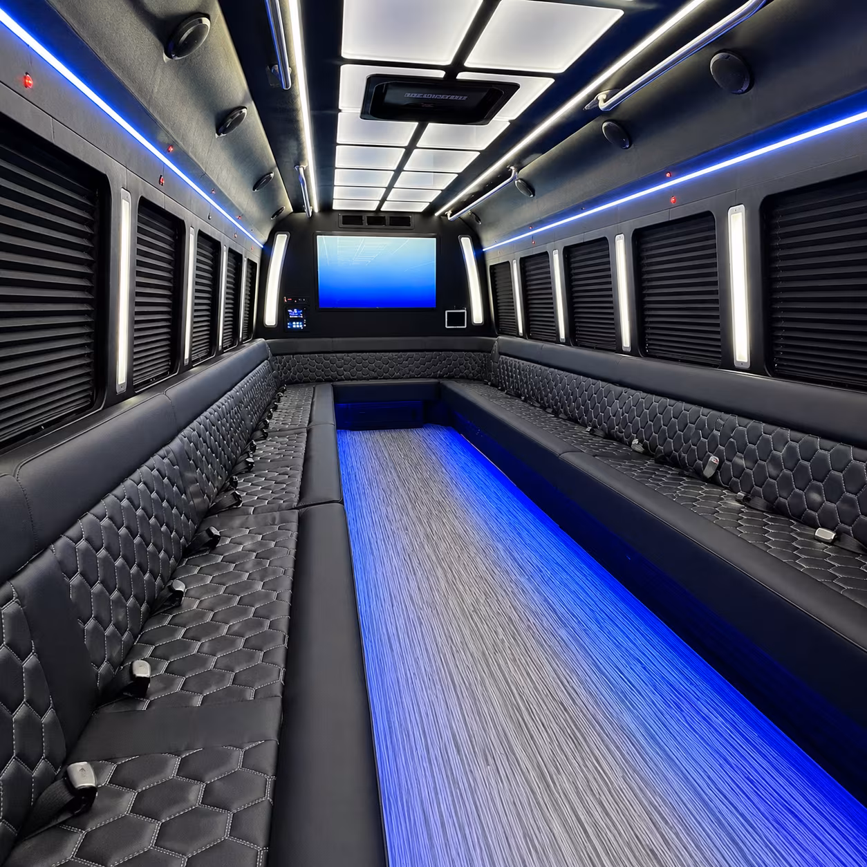 redwood city 50 passenger party bus inside